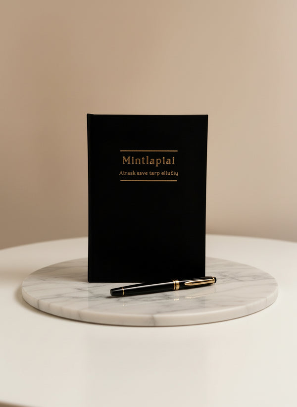 Mintlapiai –
Juodos spalvos, natūralaus audinio su auksiniu įspaudu.